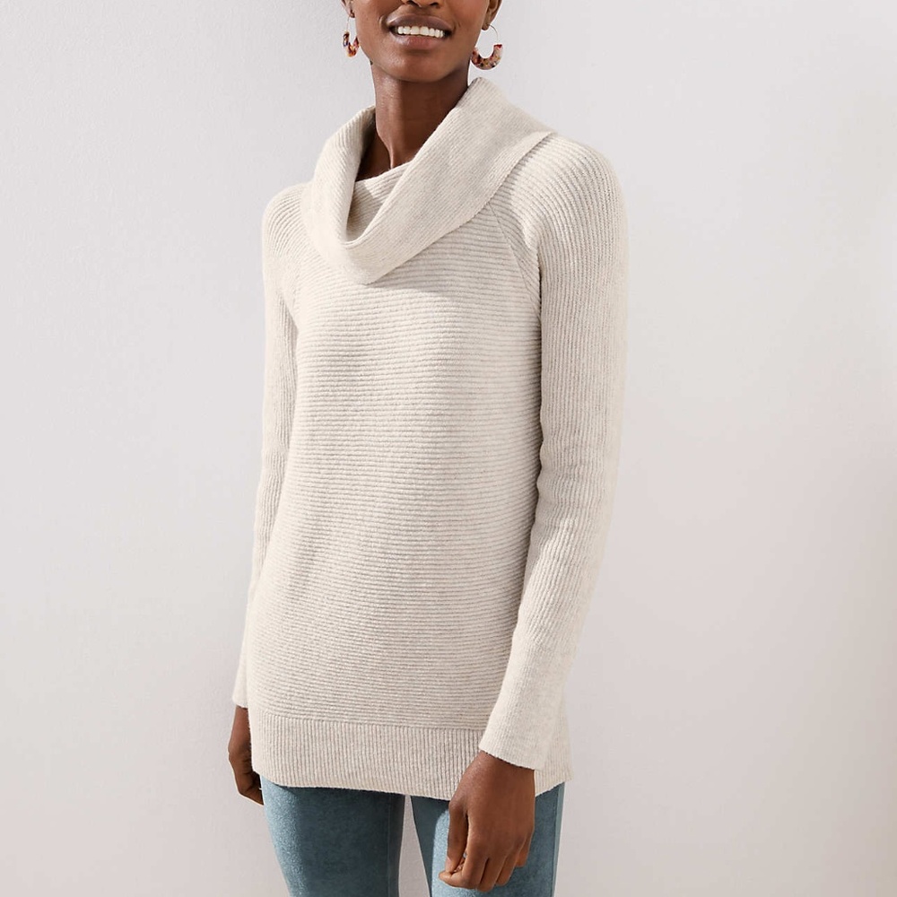 Loft Ribbed Cowl Neck Tunic Sweater